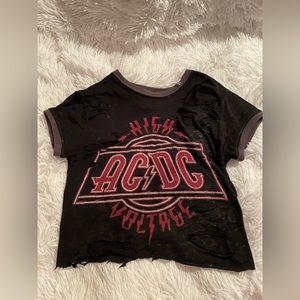 distressed black acdc short sleeve tee ripped